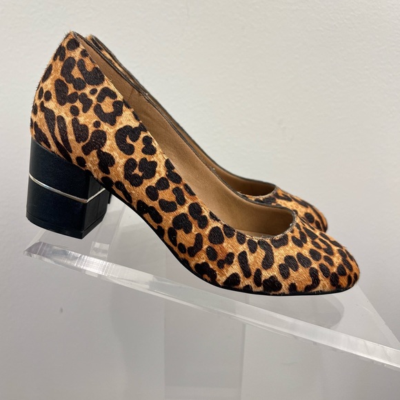 AUBREY LYNN AMANDA LEOPARD PRINT CALF HAIR FUR CHUNKY DRESS HEELS PUMPS Size 6 - Picture 12 of 12